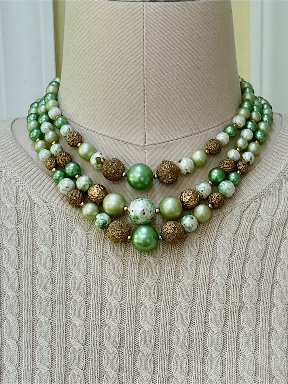 Vintage Three Strand Choker Necklace Japan